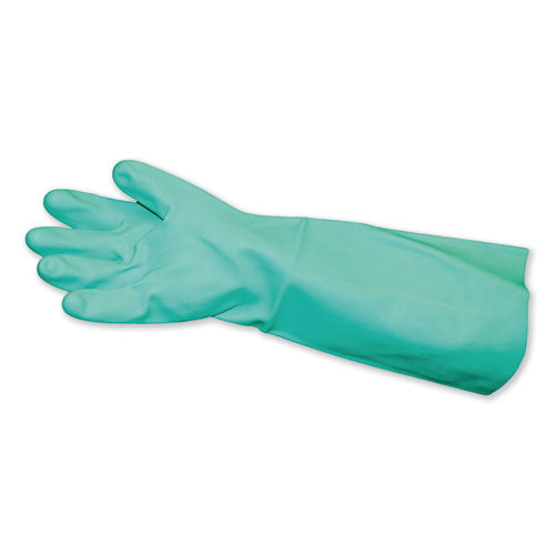 Impact Long-sleeve Unlined Nitrile Gloves, Powder-free, Green, Medium, 12 Pair-carton