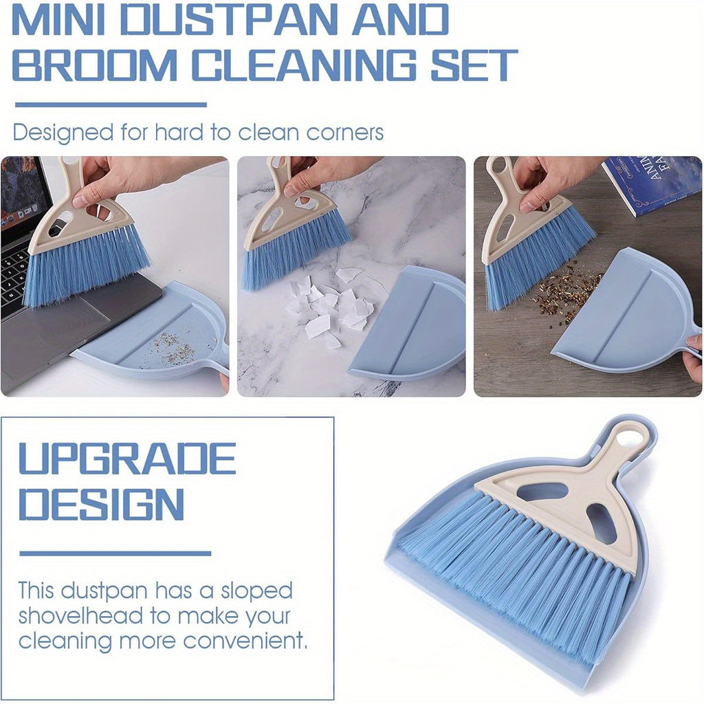 Compact Blue Mini Broom and Dustpan Set with Soft Bristles - Portable Tabletop Cleaning Kit for Kitchen, Bathroom, Living Room, and Bedroom - Ideal for Crumb Sweeping and Dust Removal, Kitchen Cleaning Essentials|Compact Cleaning Kit|Durable Cleaning