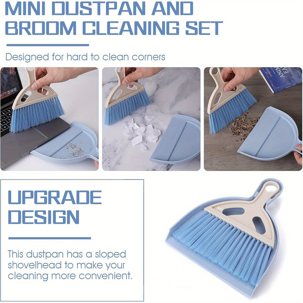 Compact Blue Mini Broom and Dustpan Set with Soft Bristles - Portable Tabletop Cleaning Kit for Kitchen, Bathroom, Living Room, and Bedroom - Ideal for Crumb Sweeping and Dust Removal, Kitchen Cleaning Essentials|Compact Cleaning Kit|Durable Cleaning