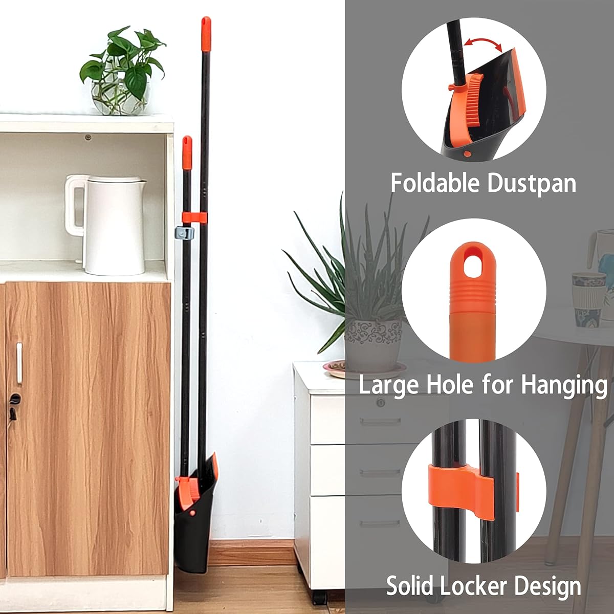 Heavy-Duty Broom and Dustpan Set with Long Handle - Extended Reach, Lightweight Cleaning System with Upright Standing Dust Pan, Comb Teeth for Efficient Sweeping - Ideal for Home, Office, Kitchen, Living Room - Space-Saving Storage Design, Home