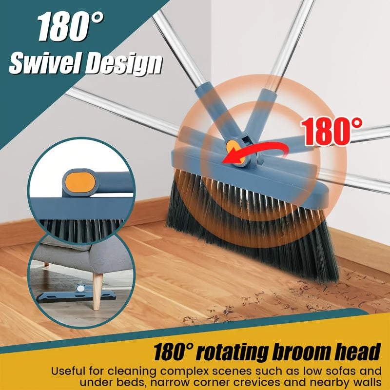 2-in-1 Broom and Dustpan Set with Garbage Bags - Heavy-Duty Sweeping & Dusting Combo, Long Handle for Hard Floors, Pet Hair Removal, Space-Saving Design - Ideal for Home, Office, Dorm, Bathroom, Kitchen - Cleaning Gadgets, Dorm Essentials, Sleek Combo,