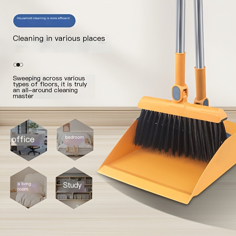 1set Household Broom And Dustpan Set - Durable Sweeping Broom And Dustpan with Long Handle, Creative Dustpan with Comb Tooth, Pet Hair Removal, Floor Cleaning Tool - for Home Office School Dorm - Everyday Cleaning - Great Gift for Housewarming, Ergonomic