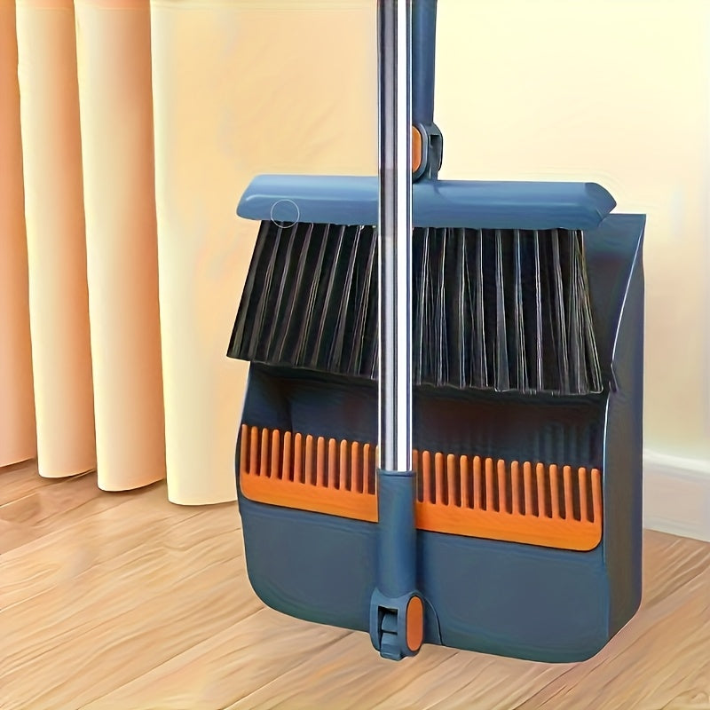 2-in-1 Long Handle Broom and Dustpan Set, Suitable for Home, Office, Indoor/Outdoor Sweeping, Upright Broom and Dustpan, Bathroom and Kitchen Cleaning Supplies