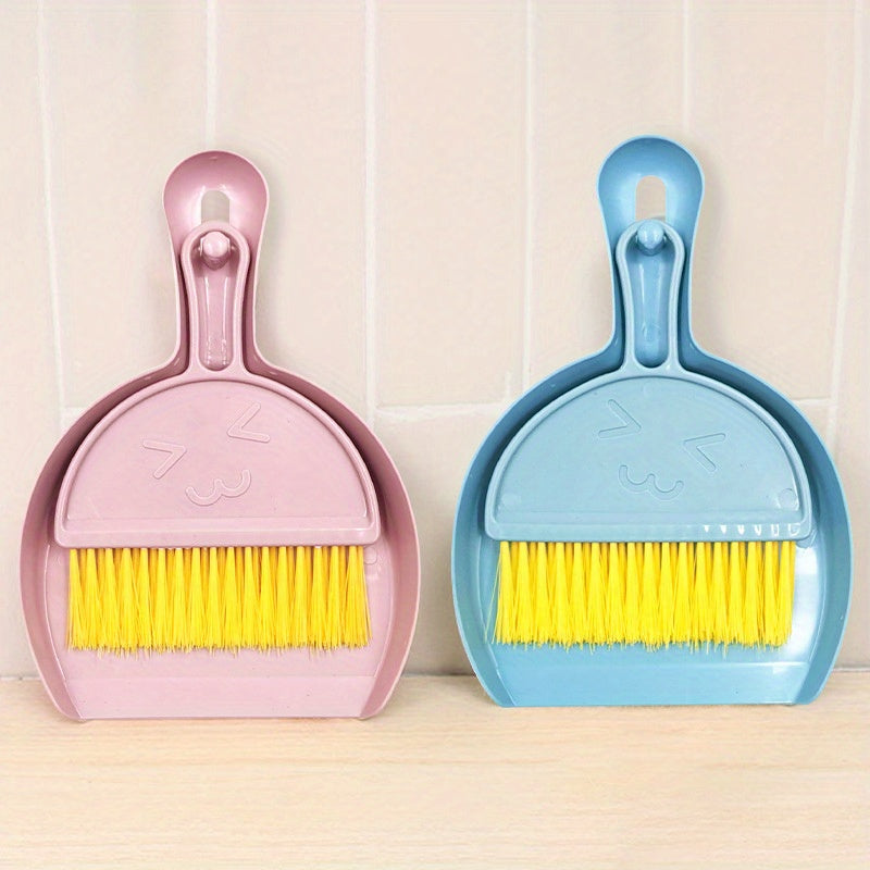 3pcs, mixed color, smiling face desktop broom, cleaning tool handheld broom, keyboard cleaning brush, small broom set with dustpan, computer clutter brush, suitable for table and desktop cleaning