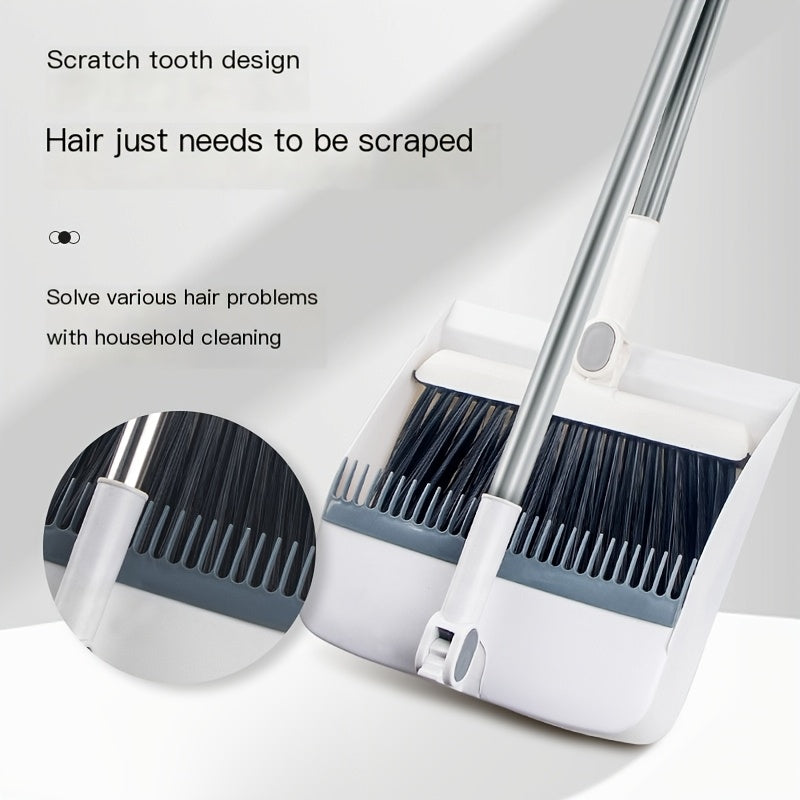 2pcs Set Of Brand New 3-in-1 Rotatable And Foldable Magnetic Suction Broom Dustpan Sweeping Set, Enlarged And Thickened Household Broom, Living Room, Bedroom Pet Hair Cleaning Broom, Non Stick Soft Hair Blue/orange/white Broom