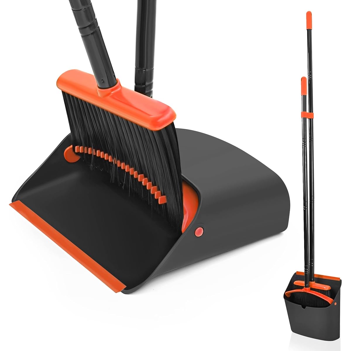 Heavy-Duty Broom and Dustpan Set with Long Handle - Extended Reach, Lightweight Cleaning System with Upright Standing Dust Pan, Comb Teeth for Efficient Sweeping - Ideal for Home, Office, Kitchen, Living Room - Space-Saving Storage Design, Home