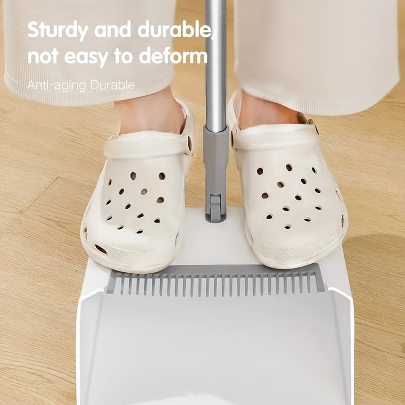 2pcs Set 3-in-1 Rotatable & Foldable Magnetic Suction Broom and Dustpan with Ergonomic Handle, Large Heavy-Duty Head & Non-Stick Soft Bristles - Heavy-Duty Plastic Construction for Pet Hair, Carpets, Hard Floors - Space-Saving Sweeping System