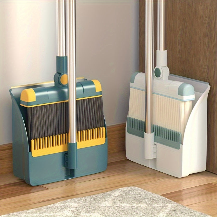 [Rotatable Broom Set] Thickened Rotatable Folding Soft Bristle Broom Dustpan Set - Sturdy and Durable Stainless Steel Pole - Convenient Cleaning Supplies