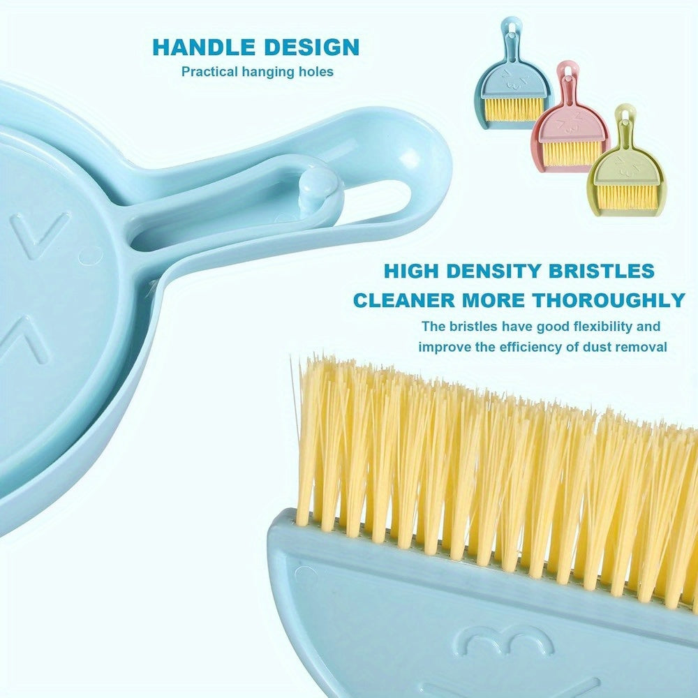 3-Pack Mini Handheld Broom and Dustpan Set with Brush - Durable Plastic Bristles, Hangable Design for Home, Car, Kitchen, Table, Sofa, Keyboard - Multi-Scene Cleaning Tools