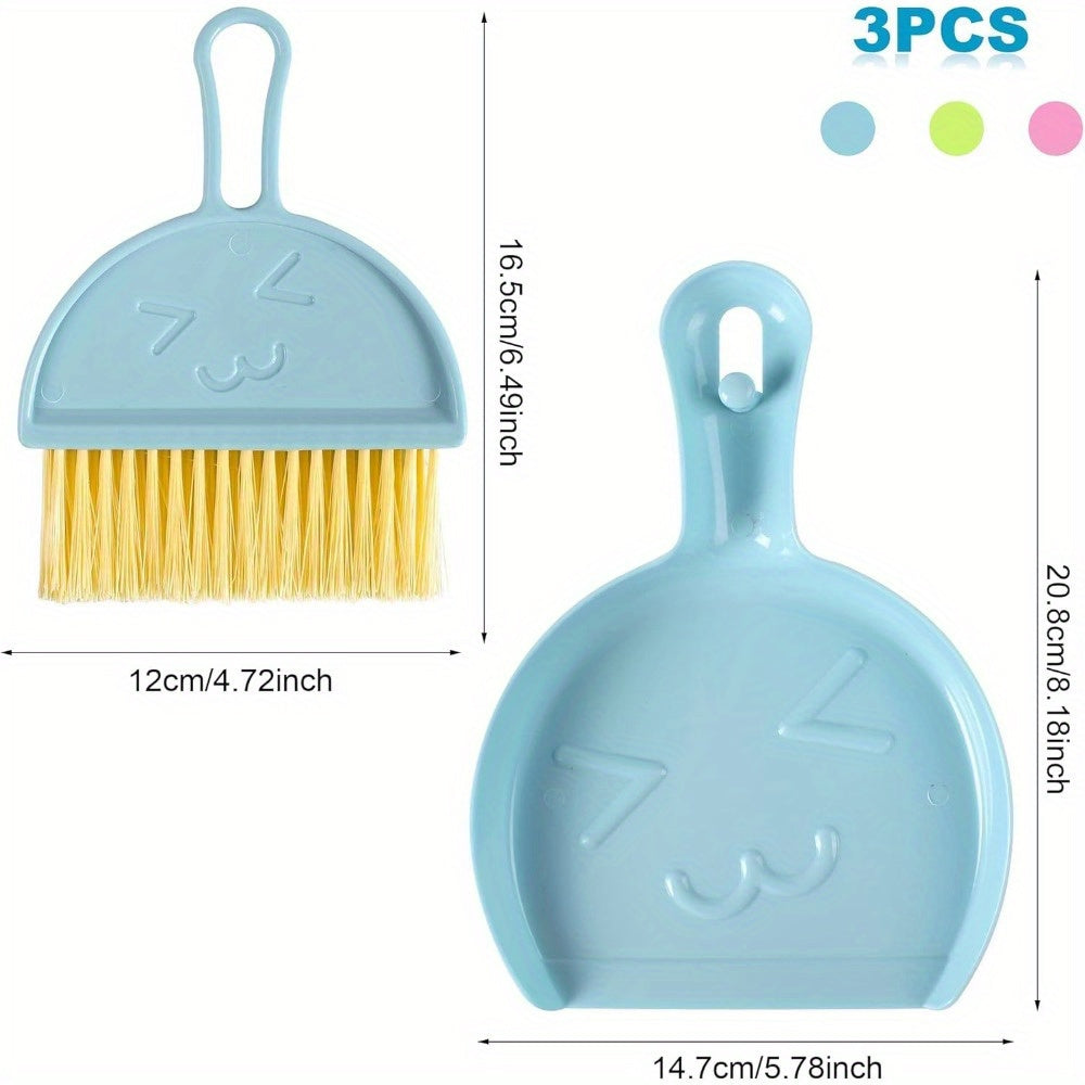 3-Pack Mini Handheld Broom and Dustpan Set with Brush - Durable Plastic Bristles, Hangable Design for Home, Car, Kitchen, Table, Sofa, Keyboard - Multi-Scene Cleaning Tools
