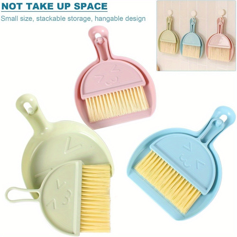 3-Pack Mini Handheld Broom and Dustpan Set with Brush - Durable Plastic Bristles, Hangable Design for Home, Car, Kitchen, Table, Sofa, Keyboard - Multi-Scene Cleaning Tools