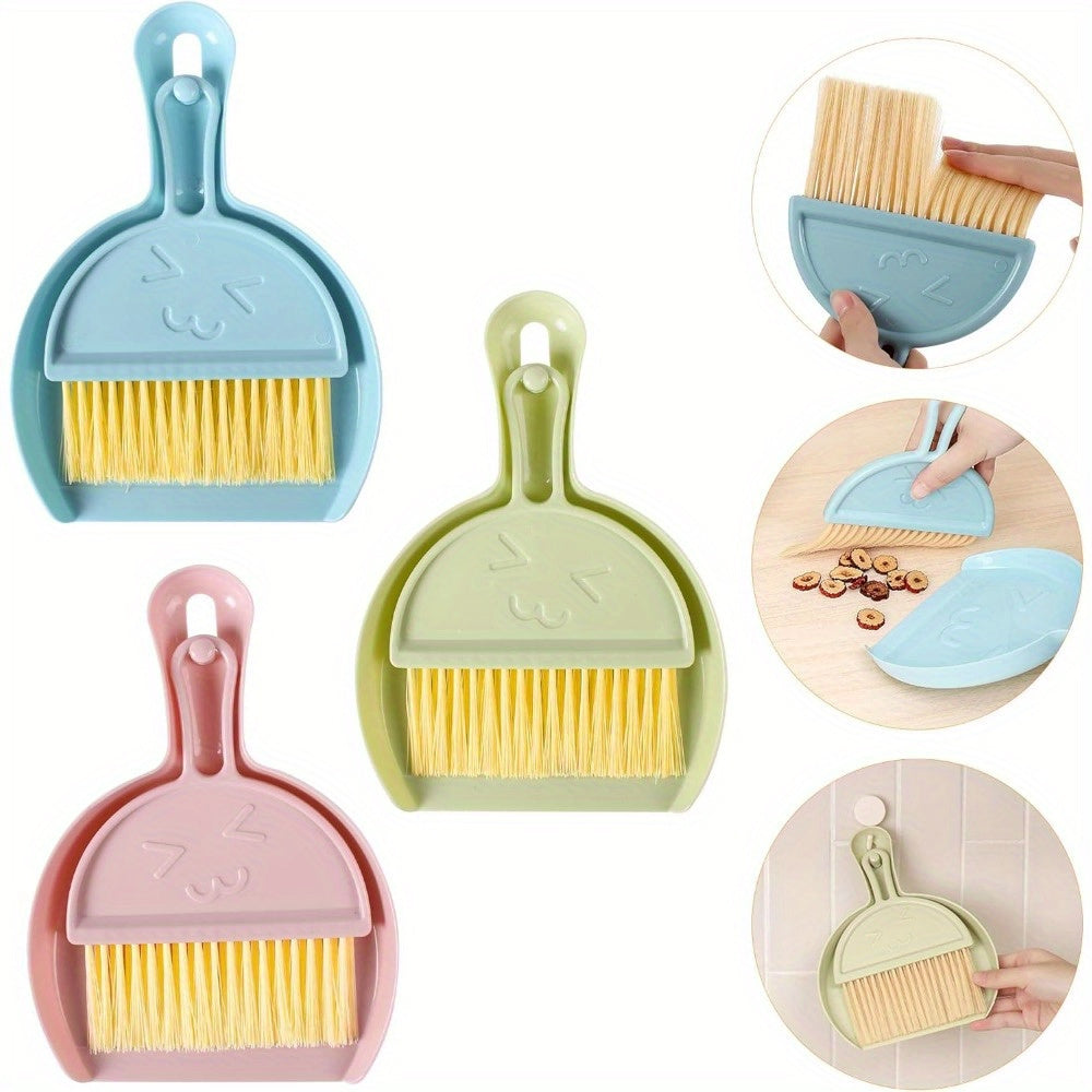 3-Pack Mini Handheld Broom and Dustpan Set with Brush - Durable Plastic Bristles, Hangable Design for Home, Car, Kitchen, Table, Sofa, Keyboard - Multi-Scene Cleaning Tools