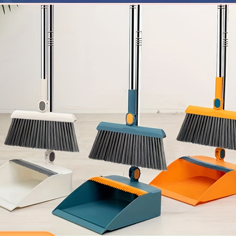 2pcs Set Of Brand New 3-in-1 Rotatable And Foldable Magnetic Suction Broom Dustpan Sweeping Set, Enlarged And Thickened Household Broom, Living Room, Bedroom Pet Hair Cleaning Broom, Non Stick Soft Hair Blue/orange/white Broom