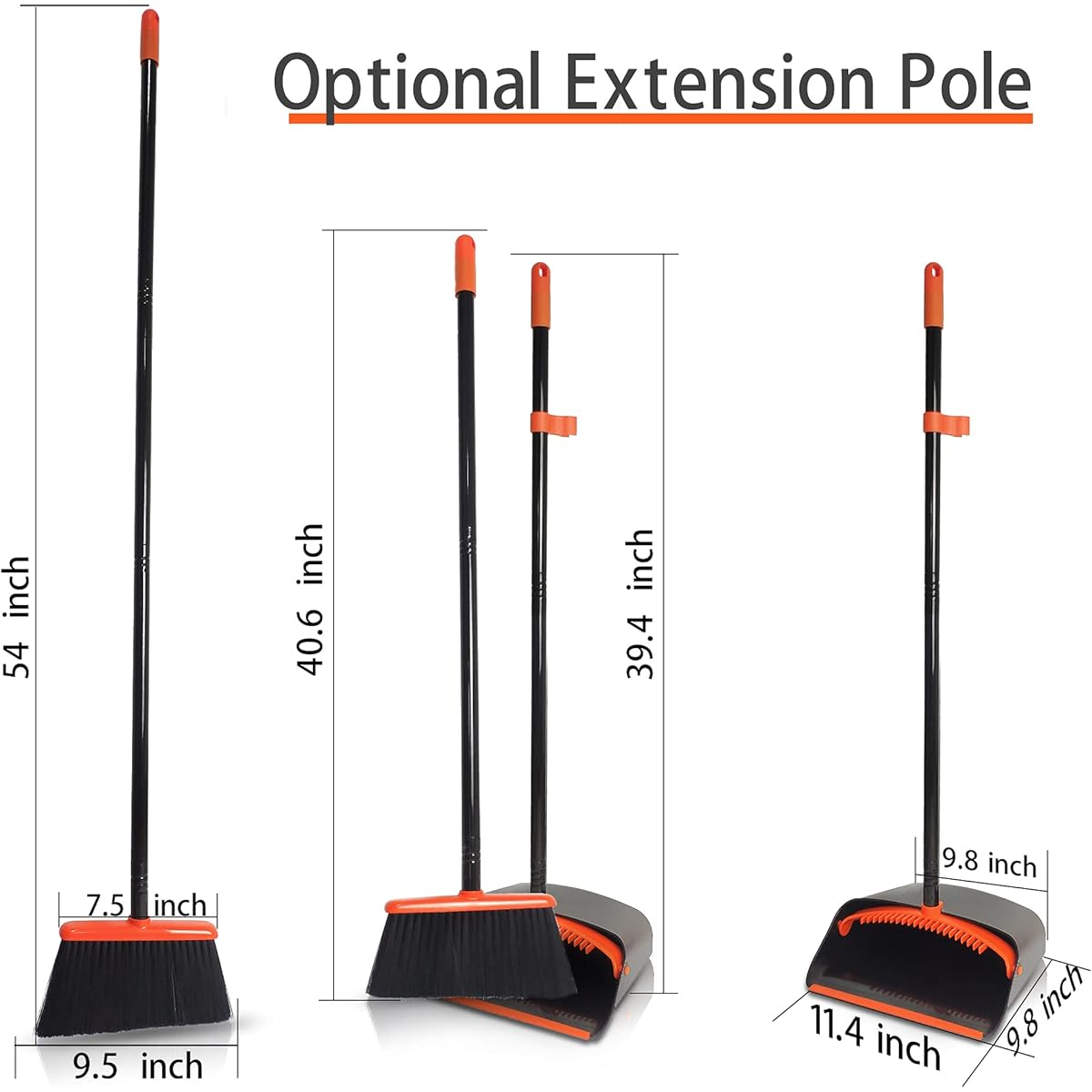 Heavy-Duty Broom and Dustpan Set with Long Handle - Extended Reach, Lightweight Cleaning System with Upright Standing Dust Pan, Comb Teeth for Efficient Sweeping - Ideal for Home, Office, Kitchen, Living Room - Space-Saving Storage Design, Home