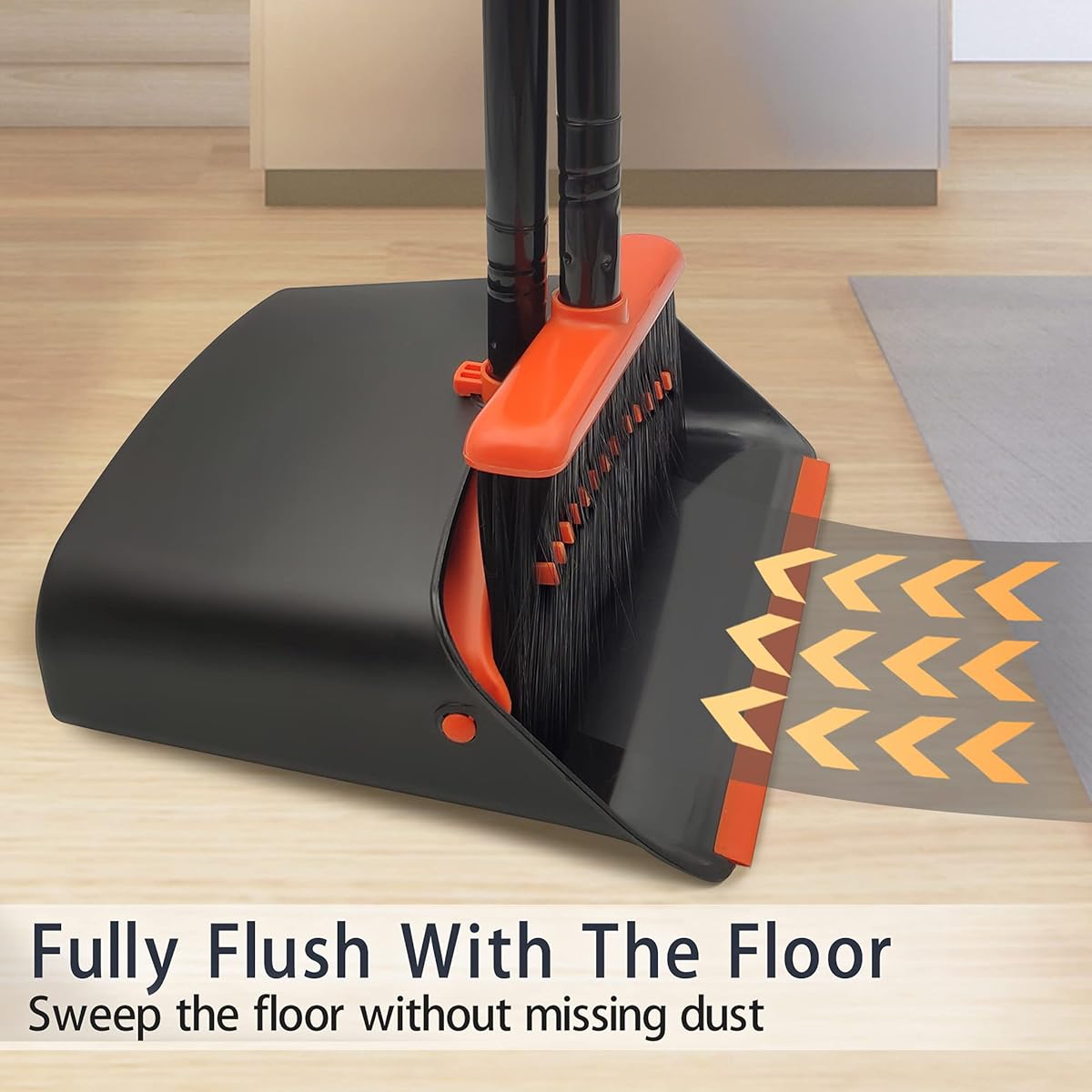 Heavy-Duty Broom and Dustpan Set with Long Handle - Extended Reach, Lightweight Cleaning System with Upright Standing Dust Pan, Comb Teeth for Efficient Sweeping - Ideal for Home, Office, Kitchen, Living Room - Space-Saving Storage Design, Home