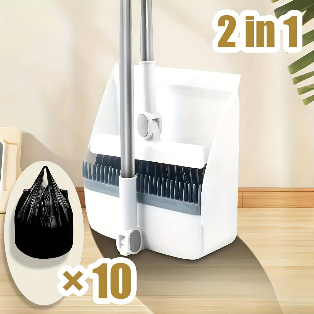 2pcs Set 3-in-1 Rotatable & Foldable Magnetic Suction Broom and Dustpan with Ergonomic Handle, Large Heavy-Duty Head & Non-Stick Soft Bristles - Heavy-Duty Plastic Construction for Pet Hair, Carpets, Hard Floors - Space-Saving Sweeping System