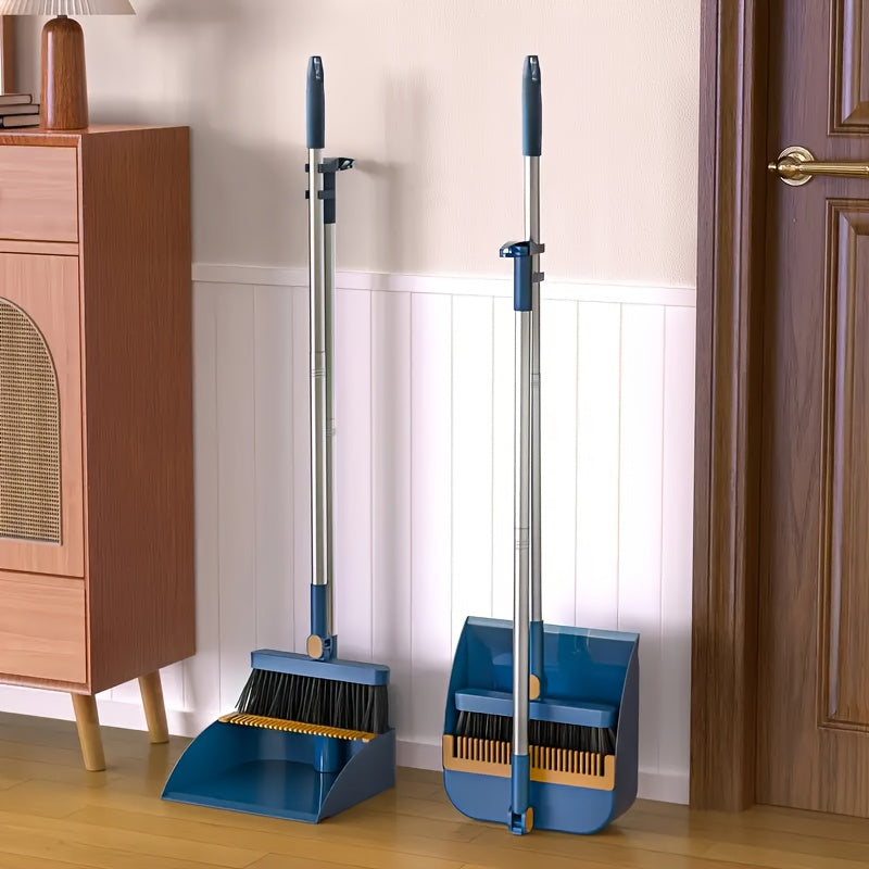 2-in-1 Broom and Dustpan Set with Garbage Bags - Heavy-Duty Sweeping & Dusting Combo, Long Handle for Hard Floors, Pet Hair Removal, Space-Saving Design - Ideal for Home, Office, Dorm, Bathroom, Kitchen - Cleaning Gadgets, Dorm Essentials, Sleek Combo,