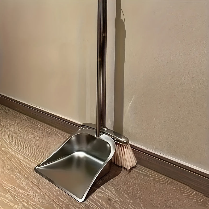 Durable Stainless Steel Broom and Dustpan Set with Slant Edge Design - Efficient Cleaning Combo for Home, Office, and School Dormitory, Hard Floor Surface, Practical Cleaning Tools|Modern Broom Design|Stainless Steel Construction, Broom and Dustpan Set