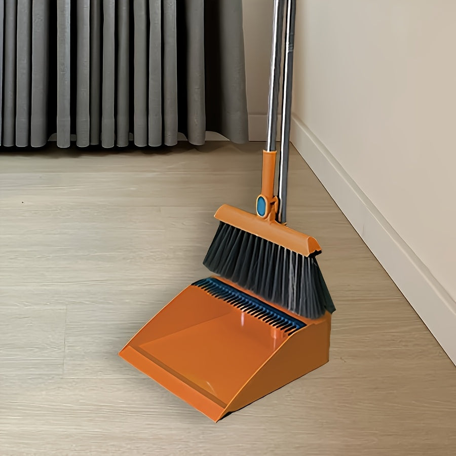 2-in-1 Long Handle Broom and Dustpan Set, Suitable for Home, Office, Indoor/Outdoor Sweeping, Upright Broom and Dustpan, Bathroom and Kitchen Cleaning Supplies