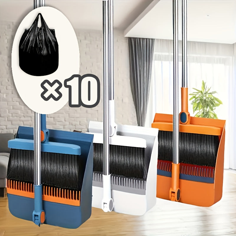 2pcs Set 3-in-1 Rotatable & Foldable Magnetic Suction Broom and Dustpan with Ergonomic Handle, Large Heavy-Duty Head & Non-Stick Soft Bristles - Heavy-Duty Plastic Construction for Pet Hair, Carpets, Hard Floors - Space-Saving Sweeping System