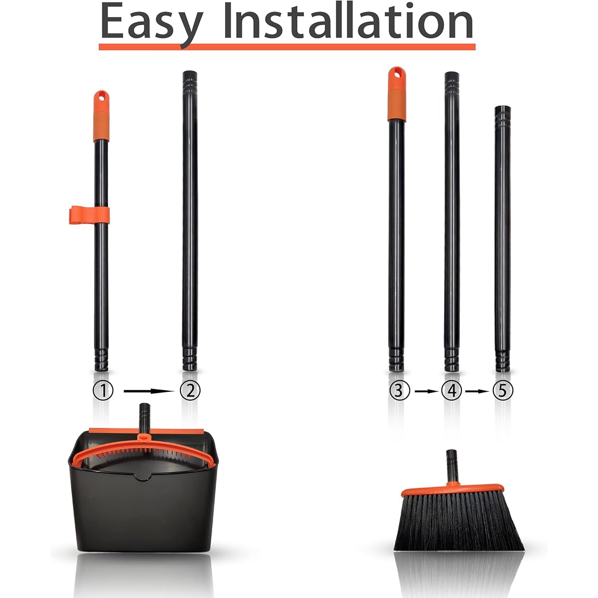Heavy-Duty Broom and Dustpan Set with Long Handle - Extended Reach, Lightweight Cleaning System with Upright Standing Dust Pan, Comb Teeth for Efficient Sweeping - Ideal for Home, Office, Kitchen, Living Room - Space-Saving Storage Design, Home