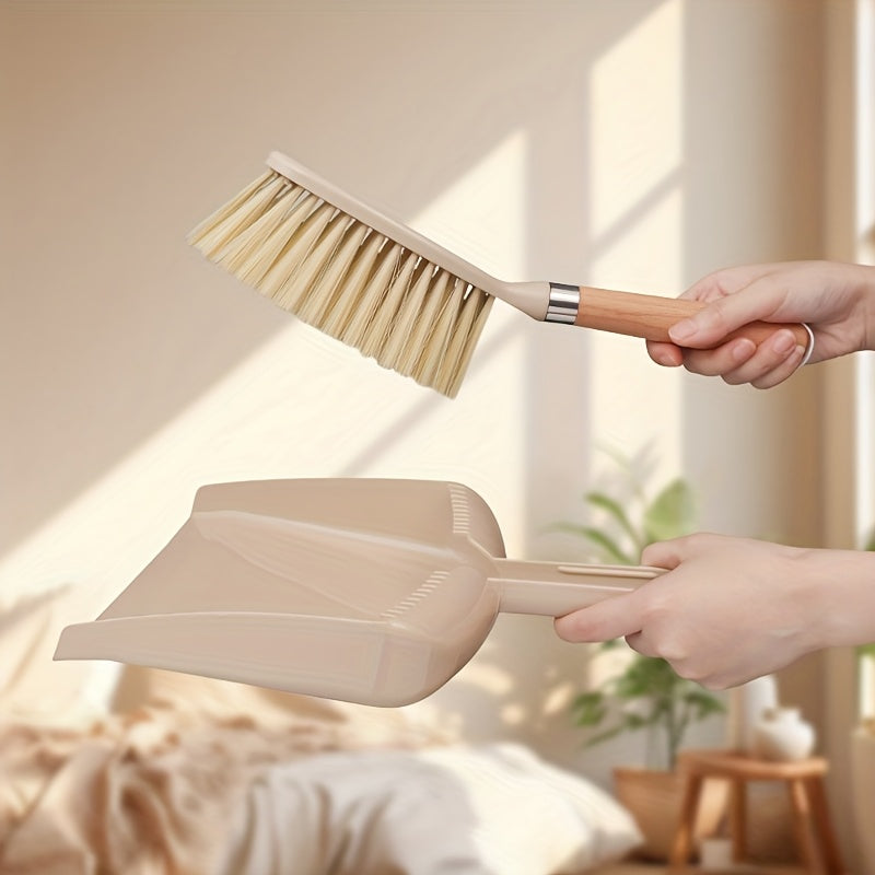 A set of small dustpan and wooden handle broom combination - suitable for cleaning sofas, tables, and small spaces