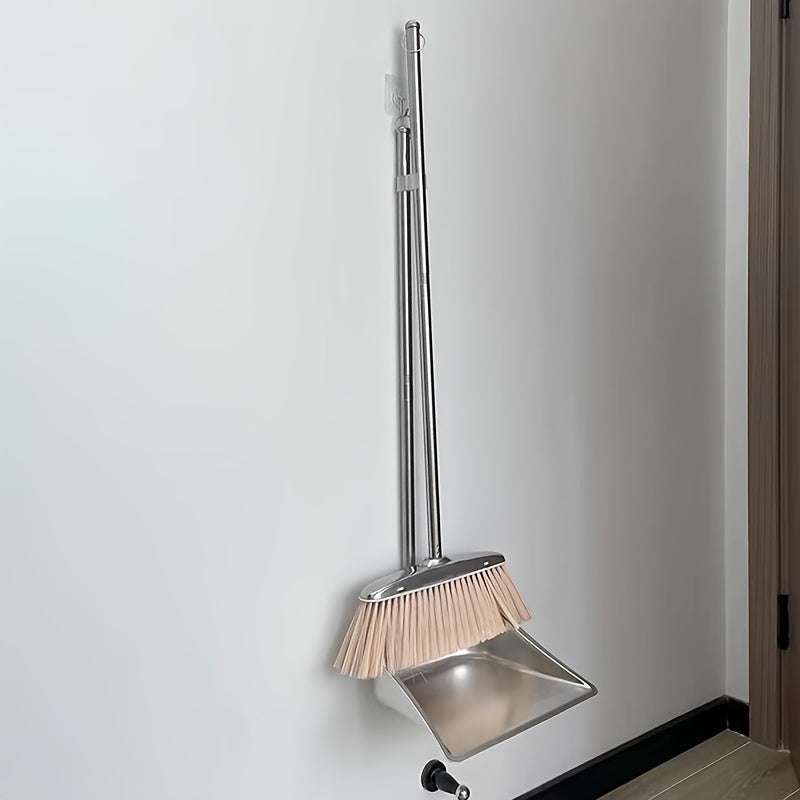 Durable Stainless Steel Broom and Dustpan Set with Slant Edge Design - Efficient Cleaning Combo for Home, Office, and School Dormitory, Hard Floor Surface, Practical Cleaning Tools|Modern Broom Design|Stainless Steel Construction, Broom and Dustpan Set
