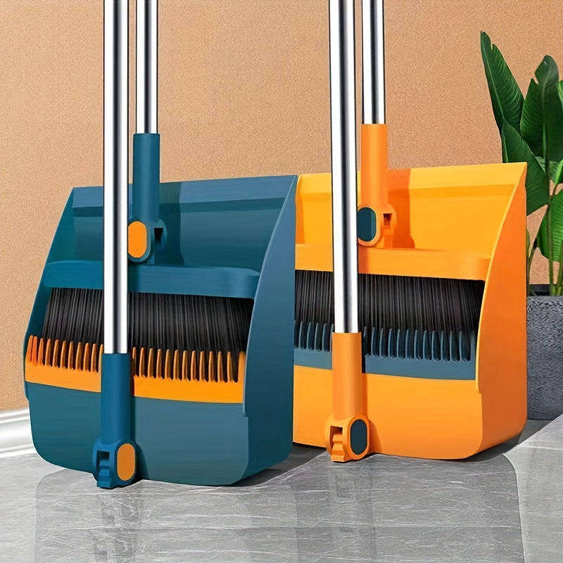 1set, Household Broom And Dustpan Set, Long Handle Floor Cleaning Broom Dustpan Set, Rotatable Broom And Dustpan with Comb Tooth, to Remove Dust And Garbage, for Home, Kitchen, Room, Office, Cleaning Supplies