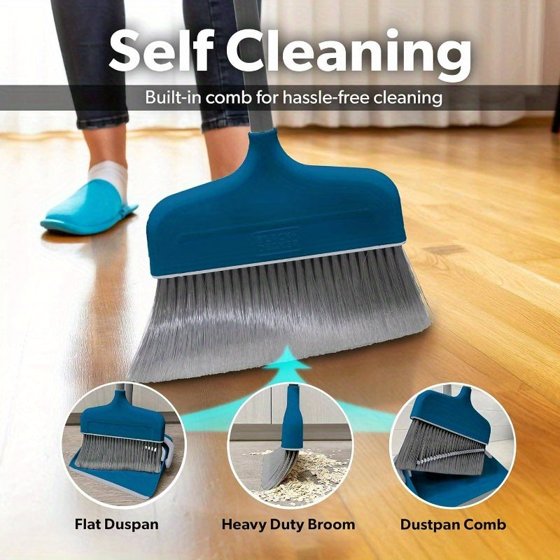 Butler Stand-Up Broom and Dustpan Set - Heavy-Duty Cleaning System with Ergonomic Handle, Lightweight & Space-Saving Design, Quick-Click Assembly - for Hardwood, Tile, Vinyl Floors - Ideal for Kitchen, Living Room, Bathroom, Hallway - Ideal for Home &