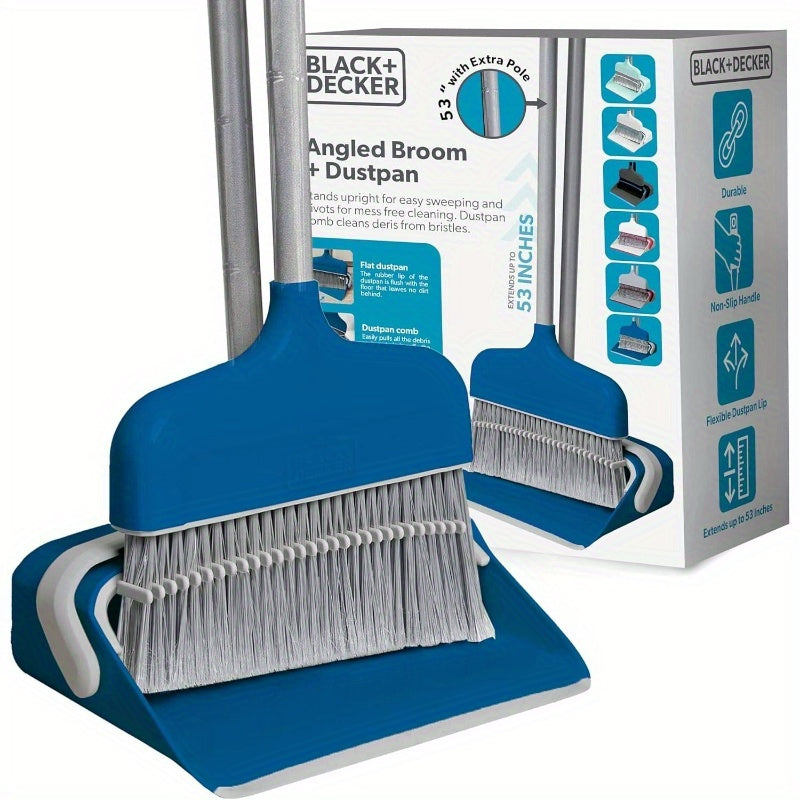 Butler Stand-Up Broom and Dustpan Set - Heavy-Duty Cleaning System with Ergonomic Handle, Lightweight & Space-Saving Design, Quick-Click Assembly - for Hardwood, Tile, Vinyl Floors - Ideal for Kitchen, Living Room, Bathroom, Hallway - Ideal for Home &