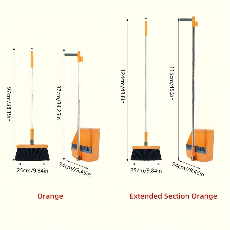 1set, Household Broom And Dustpan Set, Long Handle Floor Cleaning Broom Dustpan Set, Rotatable Broom And Dustpan with Comb Tooth, to Remove Dust And Garbage, for Home, Kitchen, Room, Office, Cleaning Supplies