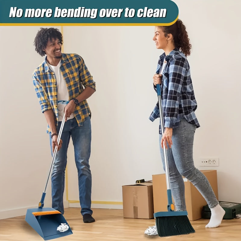 2-in-1 Broom and Dustpan Set with Garbage Bags - Heavy-Duty Sweeping & Dusting Combo, Long Handle for Hard Floors, Pet Hair Removal, Space-Saving Design - Ideal for Home, Office, Dorm, Bathroom, Kitchen - Cleaning Gadgets, Dorm Essentials, Sleek Combo,