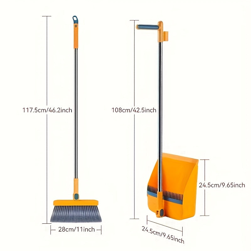 1set Household Broom And Dustpan Set - Durable Sweeping Broom And Dustpan with Long Handle, Creative Dustpan with Comb Tooth, Pet Hair Removal, Floor Cleaning Tool - for Home Office School Dorm - Everyday Cleaning - Great Gift for Housewarming, Ergonomic