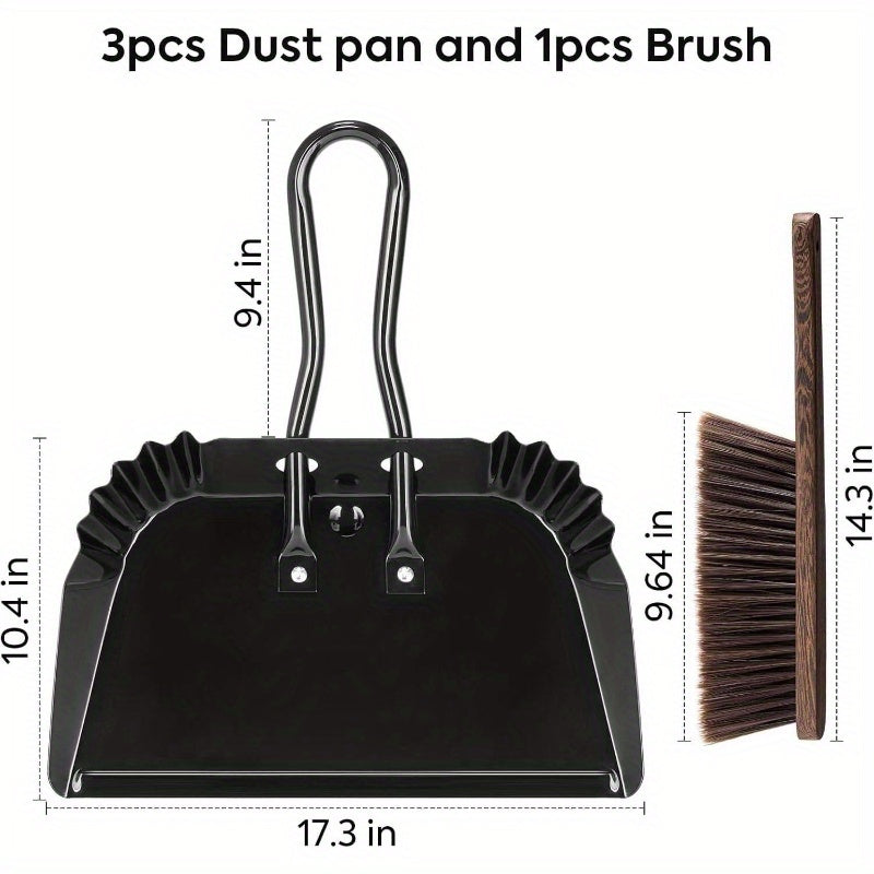 Heavy-Duty Large 17-Inch Metal Dust Pan and Brush Set with Ergonomic Rubber-Coated Handle & Sturdy Broom Head - Large Rectangular Pan with Rounded Edges for Carpet, Hardwood, Tile, Vinyl Floors - Indoor/Outdoor Use for Home, Patio, Car, Pet Hair Removal -