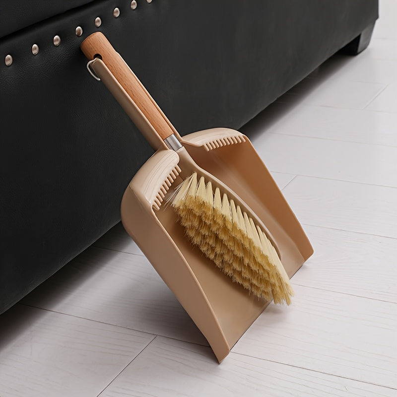 A set of small dustpan and wooden handle broom combination - suitable for cleaning sofas, tables, and small spaces