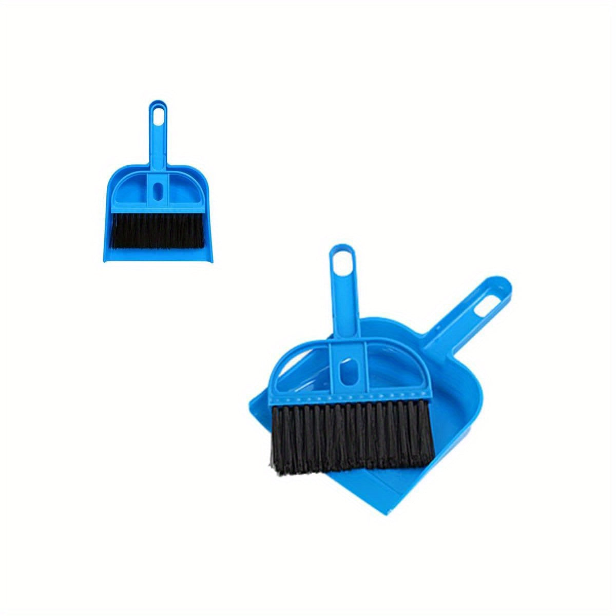 Mini Dustpan and Broom Set - Portable Plastic Brush with Stainless Steel Bristles, Ideal for Desk, Home, Kitchen, Cage Cleaning of Small Animals like Guinea Pigs, Rabbits, Hamsters - Blue, Pet Grooming Essentials|Compact Design|Durable Plastic, Pet