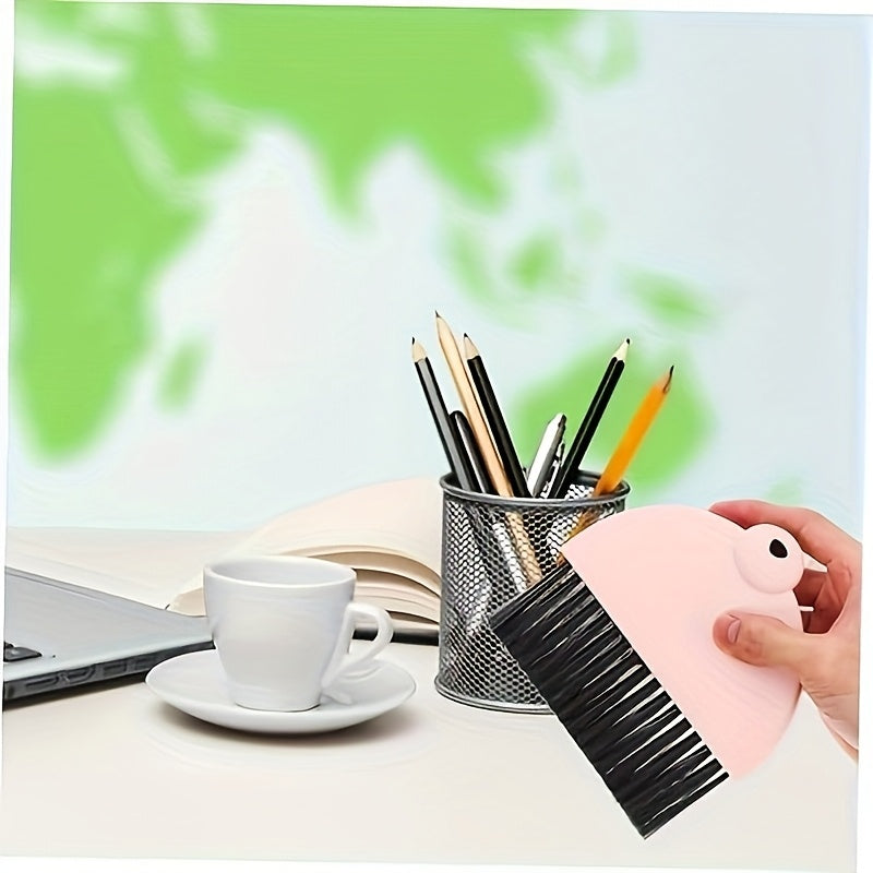 Office Desktop Mini Broom and Dustpan Set, Compact Cleaning Tool, Suitable for Office Desk, Window Sill, Keyboard Cleaning and Home Kitchen, Available in Gray, Brown, and Yellow