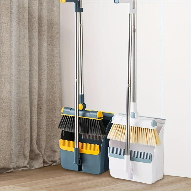 [Rotatable Broom Set] Thickened Rotatable Folding Soft Bristle Broom Dustpan Set - Sturdy and Durable Stainless Steel Pole - Convenient Cleaning Supplies
