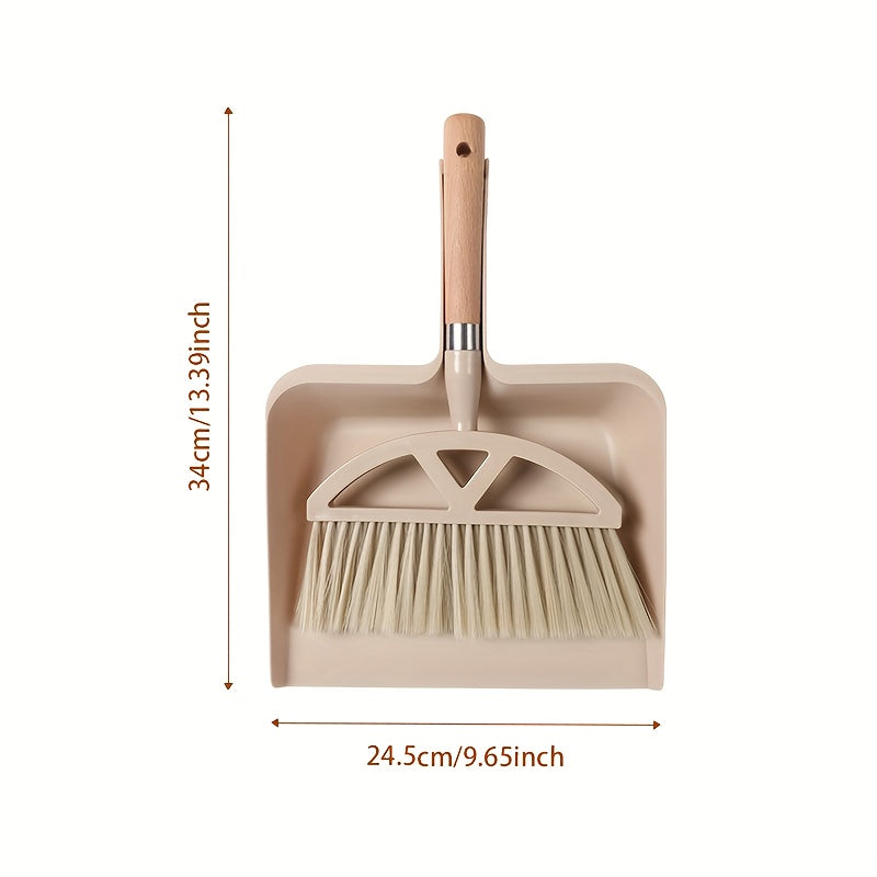 A set of small dustpan and wooden handle broom combination - suitable for cleaning sofas, tables, and small spaces