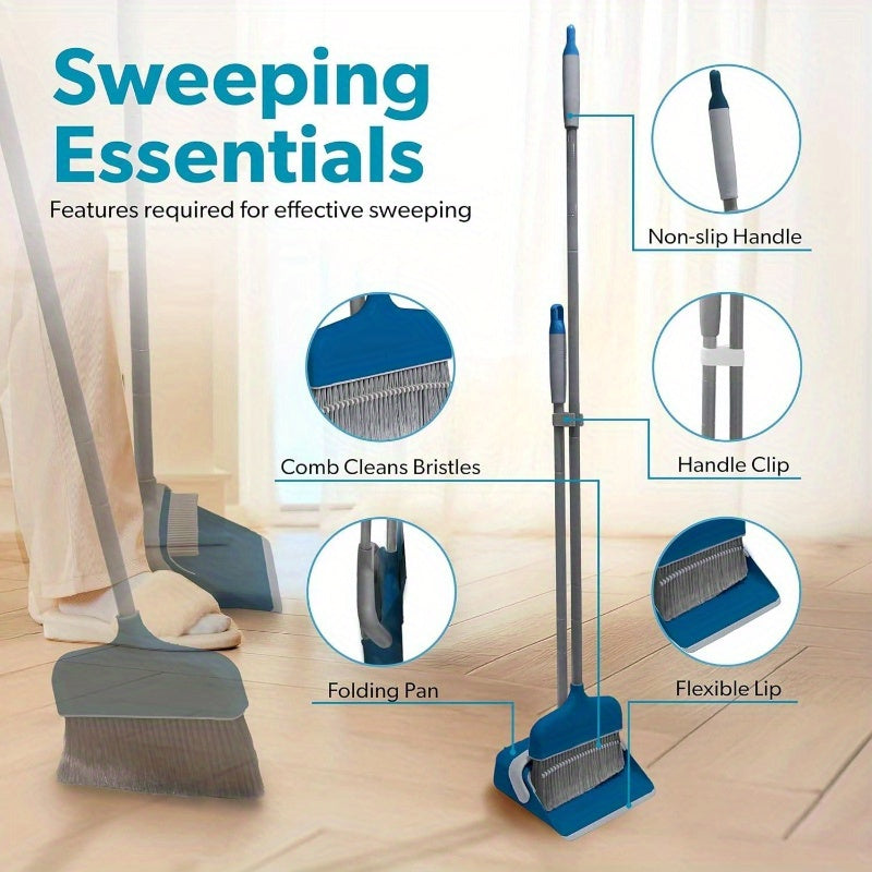 Butler Stand-Up Broom and Dustpan Set - Heavy-Duty Cleaning System with Ergonomic Handle, Lightweight & Space-Saving Design, Quick-Click Assembly - for Hardwood, Tile, Vinyl Floors - Ideal for Kitchen, Living Room, Bathroom, Hallway - Ideal for Home &