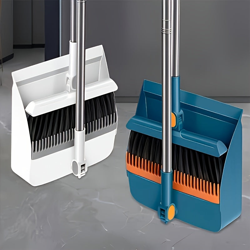 2-in-1 Long Handle Broom and Dustpan Set, Suitable for Home, Office, Indoor/Outdoor Sweeping, Upright Broom and Dustpan, Bathroom and Kitchen Cleaning Supplies