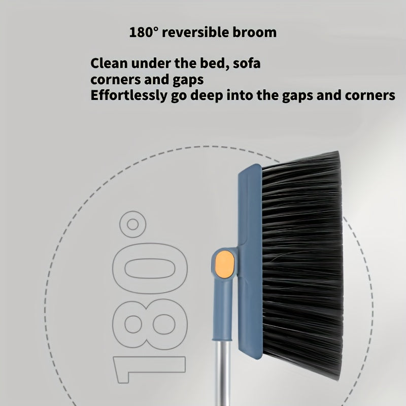 2pcs Set Of Brand New 3-in-1 Rotatable And Foldable Magnetic Suction Broom Dustpan Sweeping Set, Enlarged And Thickened Household Broom, Living Room, Bedroom Pet Hair Cleaning Broom, Non Stick Soft Hair Blue/orange/white Broom