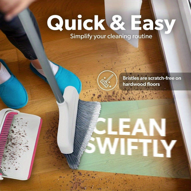 Butler Stand-Up Broom and Dustpan Set - Heavy-Duty Cleaning System with Ergonomic Stand, Lightweight & Space-Saving Combo for Hardwood, Tile, Carpet Floors - Ideal for Kitchen, Living Room, Bathroom, Hallway - White & Pink with Red Accent - Compatible