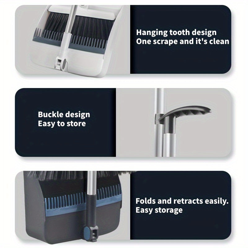 2pcs Set Of Brand New 3-in-1 Rotatable And Foldable Magnetic Suction Broom Dustpan Sweeping Set, Enlarged And Thickened Household Broom, Living Room, Bedroom Pet Hair Cleaning Broom, Non Stick Soft Hair Blue/orange/white Broom