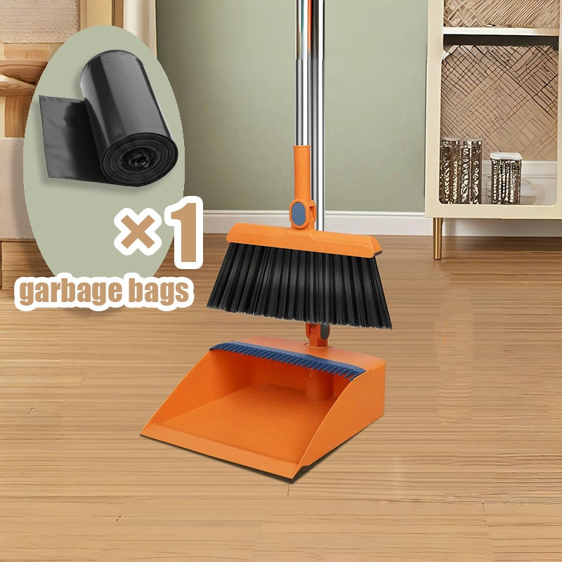 [Sturdy Broom Set] Collapsible Stainless Steel Handle Indoor Broom And Dustpan Set | Soft Bristles for Hard Floors | for Home, Kitchen, Room, Office Living Room Essential Cleaning Products, Practical Sweeping Kit, Home Cleaning Tools, Spacesaving Set,