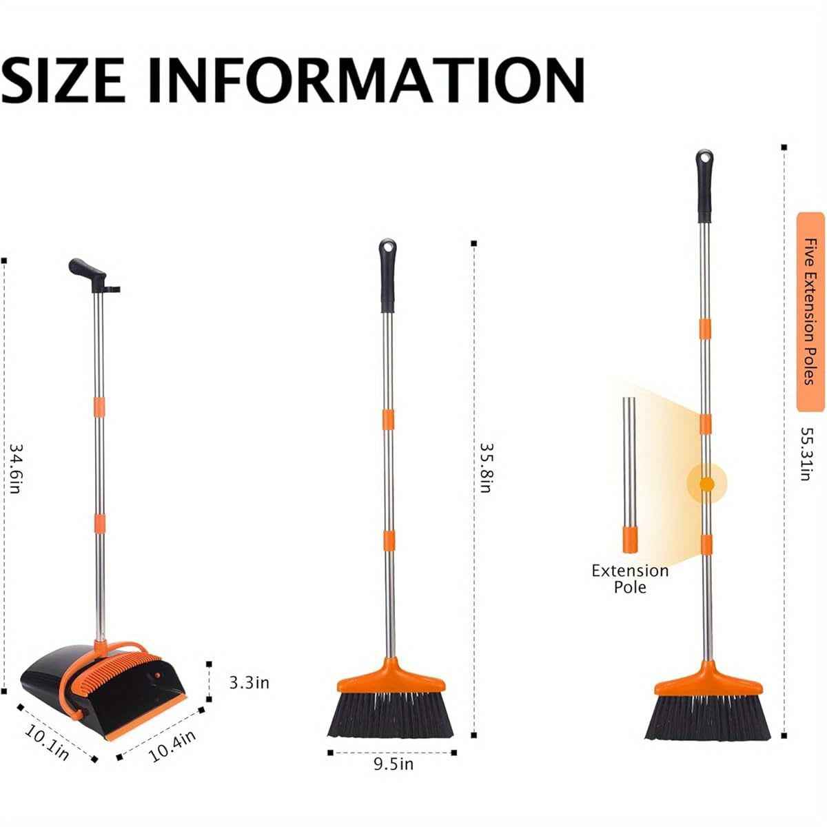 1-Pack Heavy-Duty Broom and Dustpan Set with Long Handle - Lightweight Stainless Steel Cleaning Combo, Space-Saving Stand Upright Dustpan, for Home, Kitchen, Office, Pet Hair, Hardwood Floors, Carpets - Ideal for Small Spaces & Commercial Use, Broom
