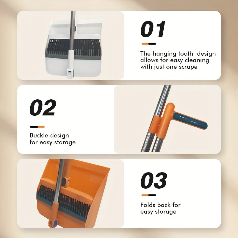 Household Broom Set, Long Handled Floor Cleaning Broom Dustpan Set, Rotatable Broom And Dustpan with Comb, Used for Removing Dust And Garbage, Suitable for Homes, Kitchens, Rooms, Offices, Cleaning Tools, And Back to School Supplies