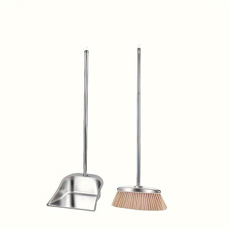Durable Stainless Steel Broom and Dustpan Set with Slant Edge Design - Efficient Cleaning Combo for Home, Office, and School Dormitory, Hard Floor Surface, Practical Cleaning Tools|Modern Broom Design|Stainless Steel Construction, Broom and Dustpan Set