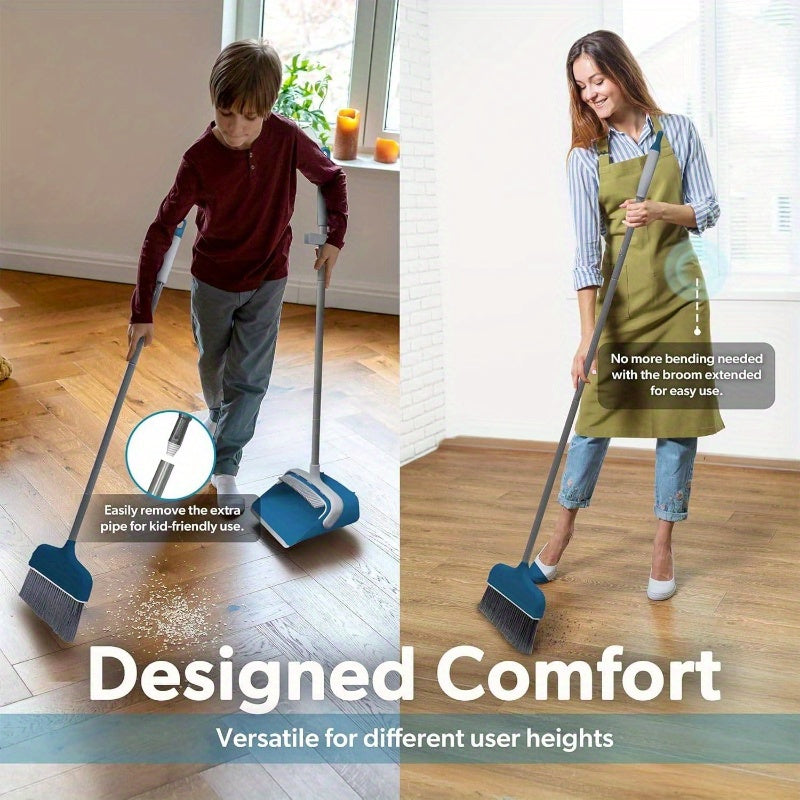 Butler Stand-Up Broom and Dustpan Set - Heavy-Duty Cleaning System with Ergonomic Handle, Lightweight & Space-Saving Design, Quick-Click Assembly - for Hardwood, Tile, Vinyl Floors - Ideal for Kitchen, Living Room, Bathroom, Hallway - Ideal for Home &
