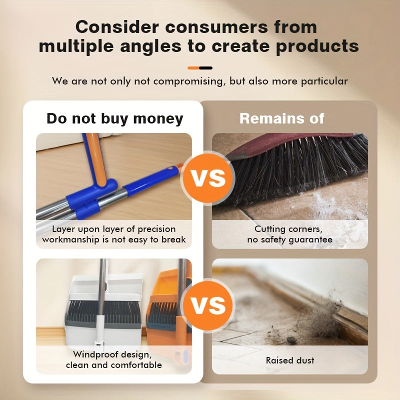 Household Broom Set, Long Handled Floor Cleaning Broom Dustpan Set, Rotatable Broom And Dustpan with Comb, Used for Removing Dust And Garbage, Suitable for Homes, Kitchens, Rooms, Offices, Cleaning Tools, And Back to School Supplies